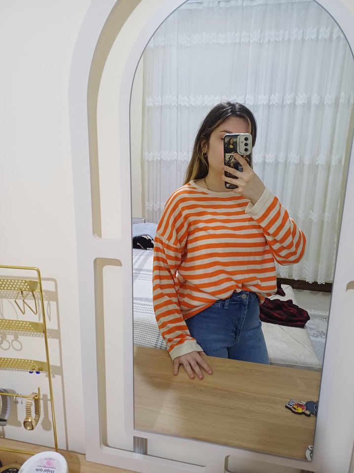 Turuncu Çizgili Salaş Tunik - Görsel 3