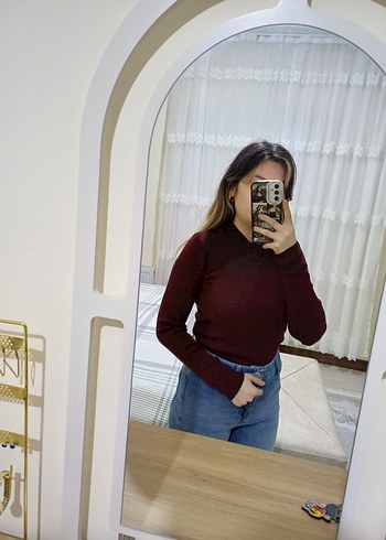 Bordo Balıkçı Yaka Kadın Triko - Görsel 2