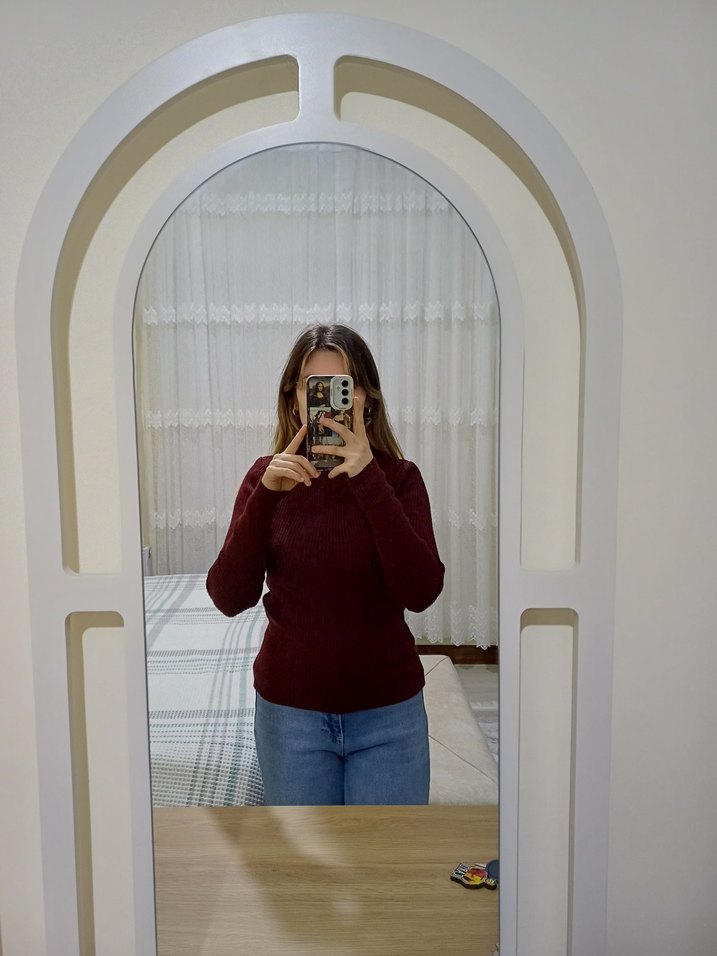 Bordo Balıkçı Yaka Kadın Triko - Görsel 3