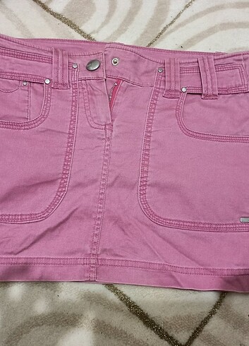 Mango pembe kısa denim etek