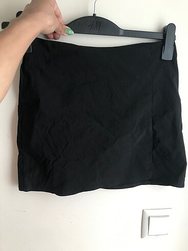 Siyah keten beli lastikli mini etek