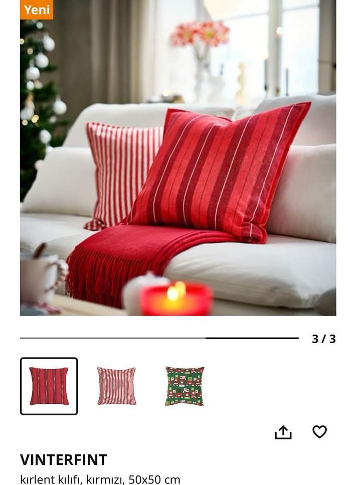 IKEA Kırmızı Çizgili Kırlent Kılıfı 50x50 cm - Görsel 2