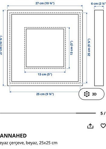 Beyaz 25x25 cm 3D Çerçeve - Görsel 3