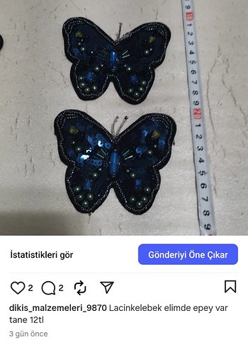 Mavi İşlemeli Boncuklu Kelebek Broş