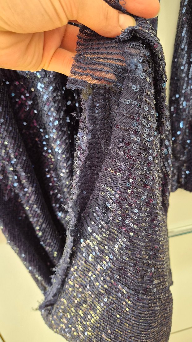 Lacivert Pul/Payet Desenli Uzun Abiye Elbise - Görsel 5