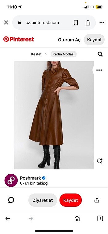 ZARA ETİKETLİ TABA BALON KOL UZUN DERİ ELBİSE