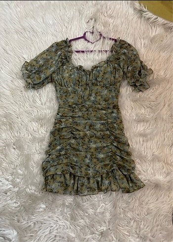 Bohem V Yaka Kısa Drapeli Elbise - Görsel 2