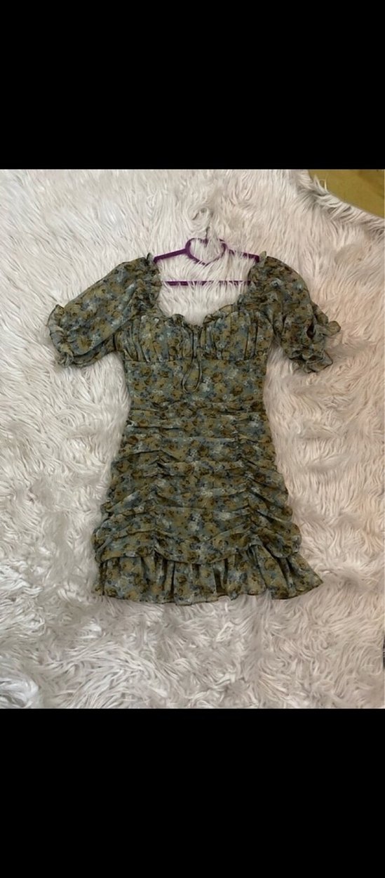 Bohem V Yaka Kısa Drapeli Elbise - Görsel 2