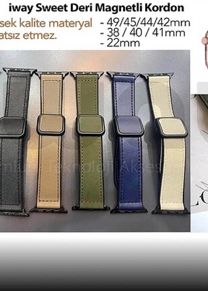 Apple watch magnetli deri kordon - Görsel 4