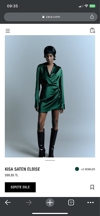 Zara Yesil Saten Elbise