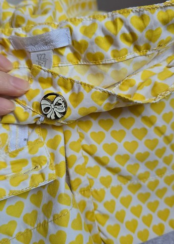 Sarı Kalpli Düğmeli kız cocuk pantolon - Görsel 4