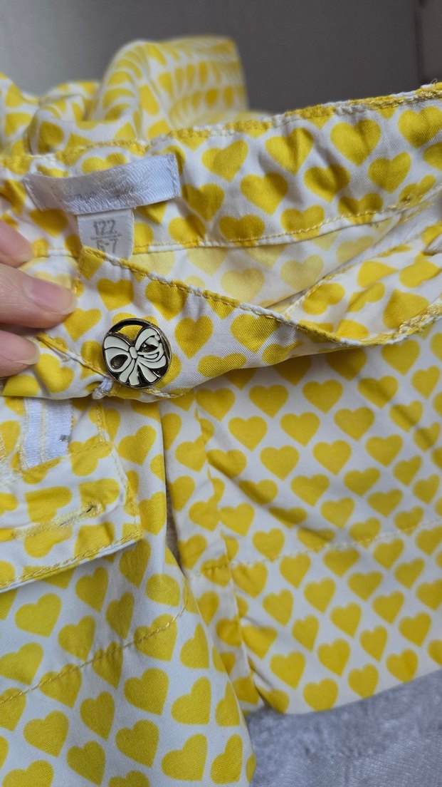 Sarı Kalpli Düğmeli kız cocuk pantolon - Görsel 4