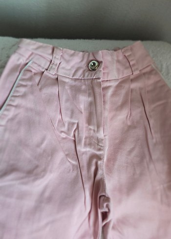 Kız Çocuk Pembe Keten Düğmeli Pantolon - Görsel 3