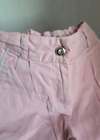 Kız Çocuk Pembe Keten Düğmeli Pantolon - Görsel 2