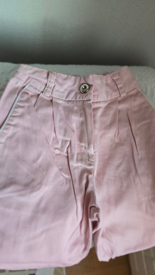 Kız Çocuk Pembe Keten Düğmeli Pantolon - Görsel 3