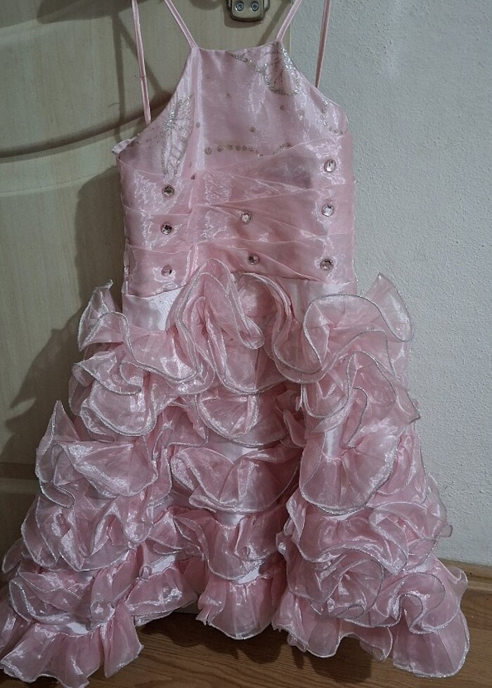 Kız çocuk pembe abiye elbise 4-5-6 yas - Görsel 4