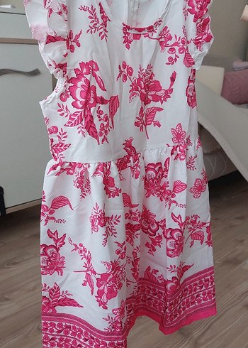 Kız Çocuk Pembe Baskılı Elbise 5 -6 yaş