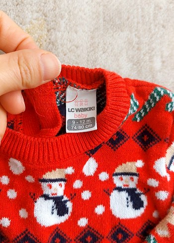 Nakışlı Kırmızı Çocuk Triko Kazak 9 ay - Görsel 2