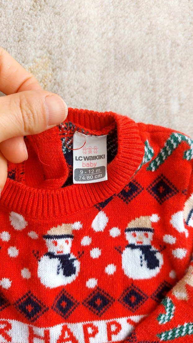 Nakışlı Kırmızı Çocuk Triko Kazak 9 ay - Görsel 2