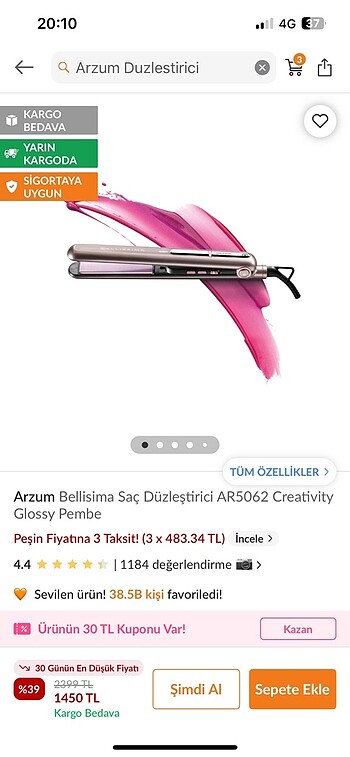 Arzum saç düzleştirici