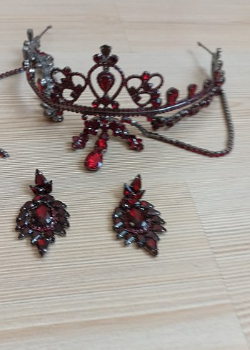  Beden bordo Renk Bordo Kristal Taç ve Küpe kına Düğün özel gün için Seti