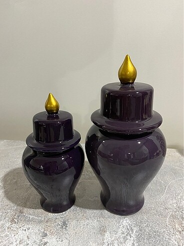 Mürdüm rengi iki adet küp vazo dekoratif aksesuar