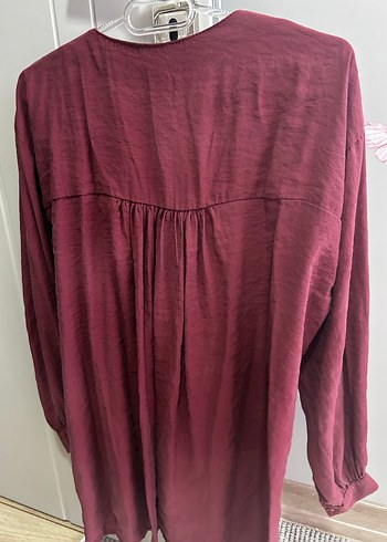 Bordo V Yaka Düğmeli Kadın Gömlek - Görsel 2