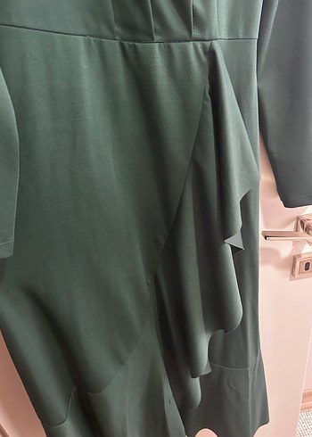 Drapeli Yeşil Uzun Kadın Elbise - Görsel 2