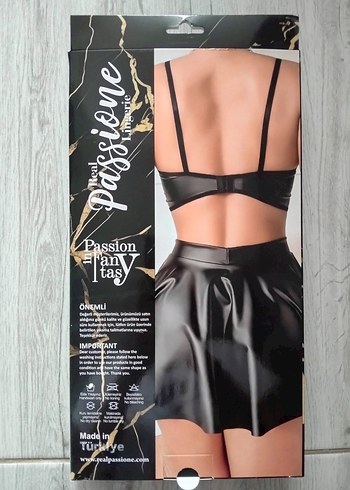 Victoria s Secret Siyah Parlak Deri Kadın Bustiyer Mini Takım