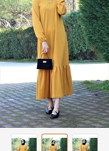 Trendyol & Milla Beli kuşak kemerli tesettür sarı elbise 