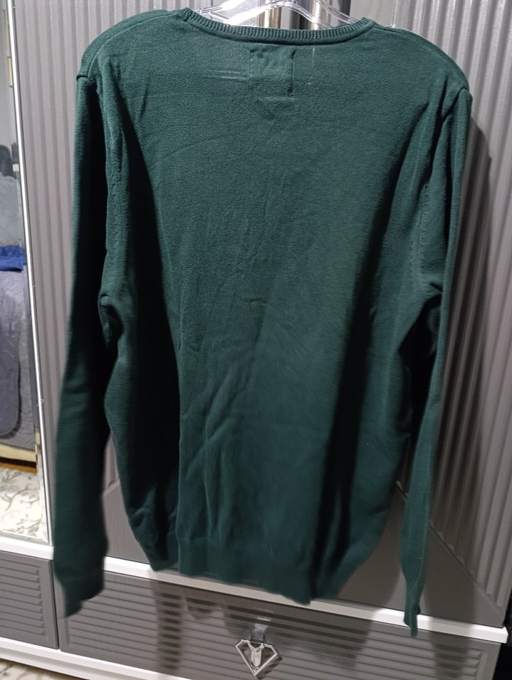 Erkek Koyu Yeşil Salaş Bisiklet Yaka Kazak - Görsel 2