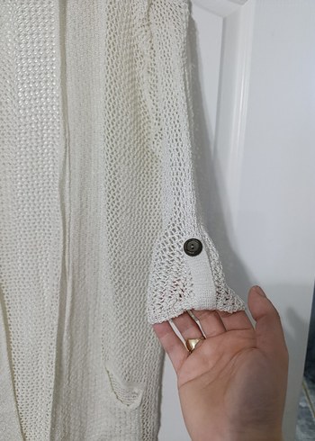 Bohem Uzun Kollu Beyaz Triko Hırka - Görsel 2