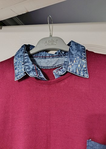 Bordo Uzun Kollu Yaka Detaylı Salaş Tunik - Görsel 2