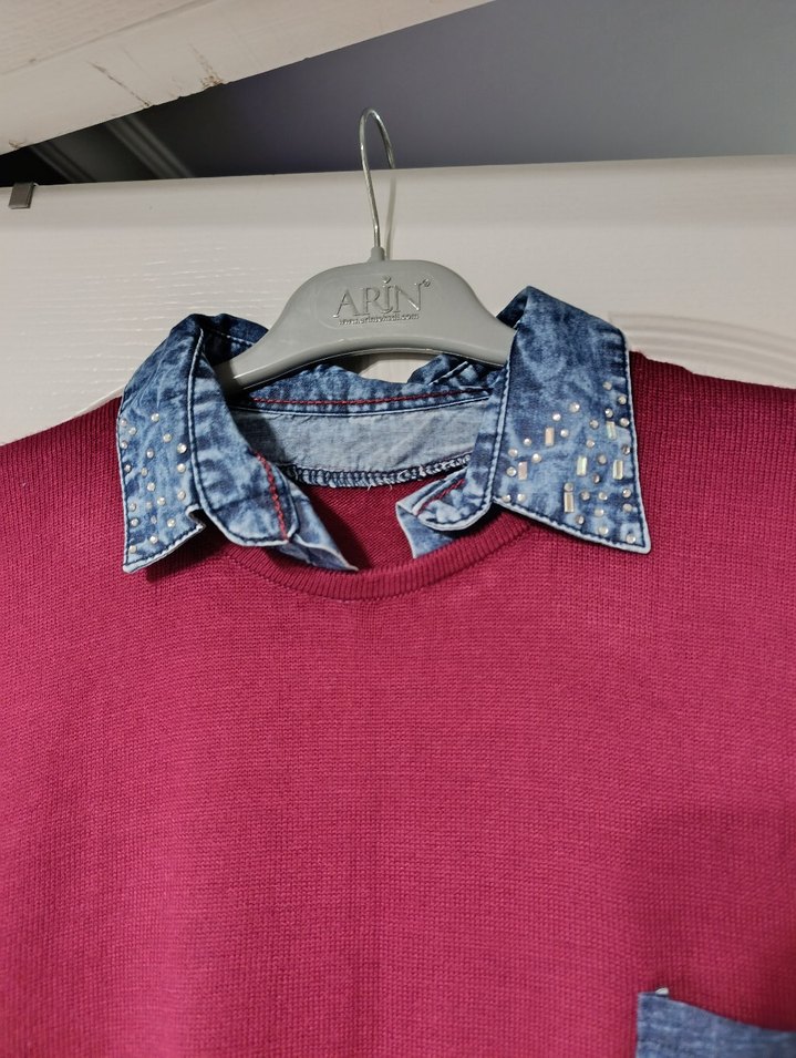 Bordo Uzun Kollu Yaka Detaylı Salaş Tunik - Görsel 2