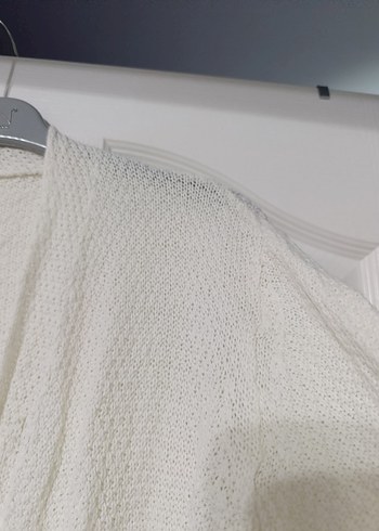 Beyaz Triko Keten Kadın Hırka - Görsel 2