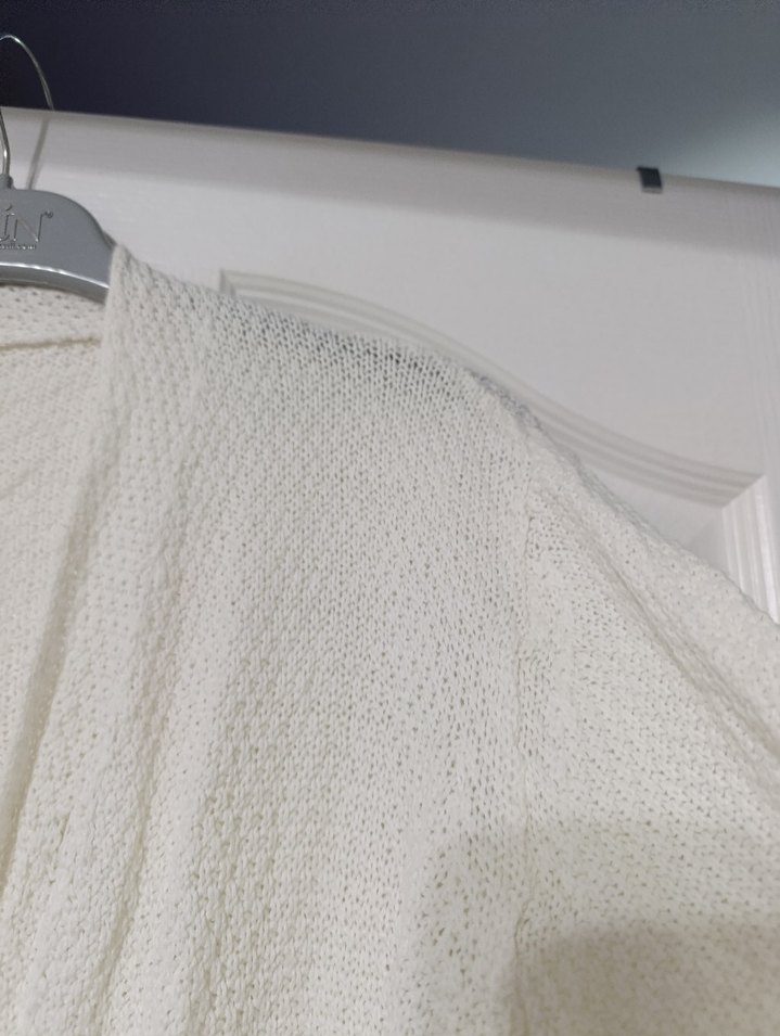 Beyaz Triko Keten Kadın Hırka - Görsel 2