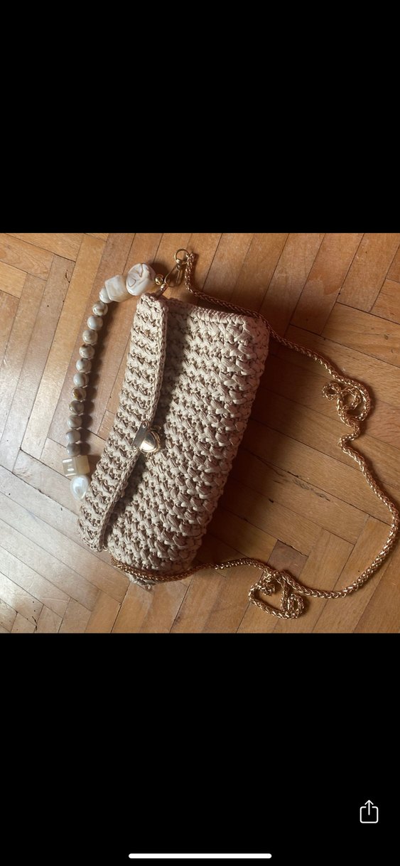Boncuk Detaylı Bej Örgü Kadın Çanta - Görsel 2