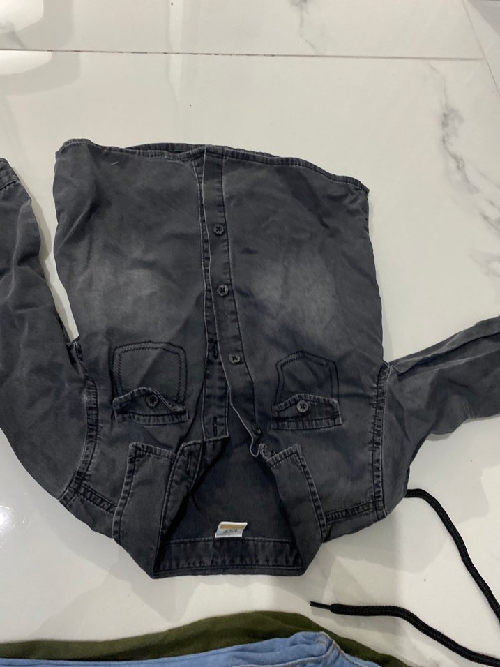 Toplu satış erkek Çocuk Gri Denim Kısa Kollu Gömlek - Görsel 5