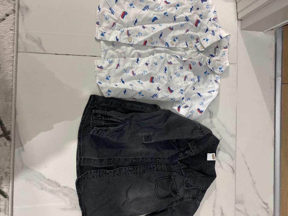 Toplu satış erkek Çocuk Gri Denim Kısa Kollu Gömlek - Görsel 2