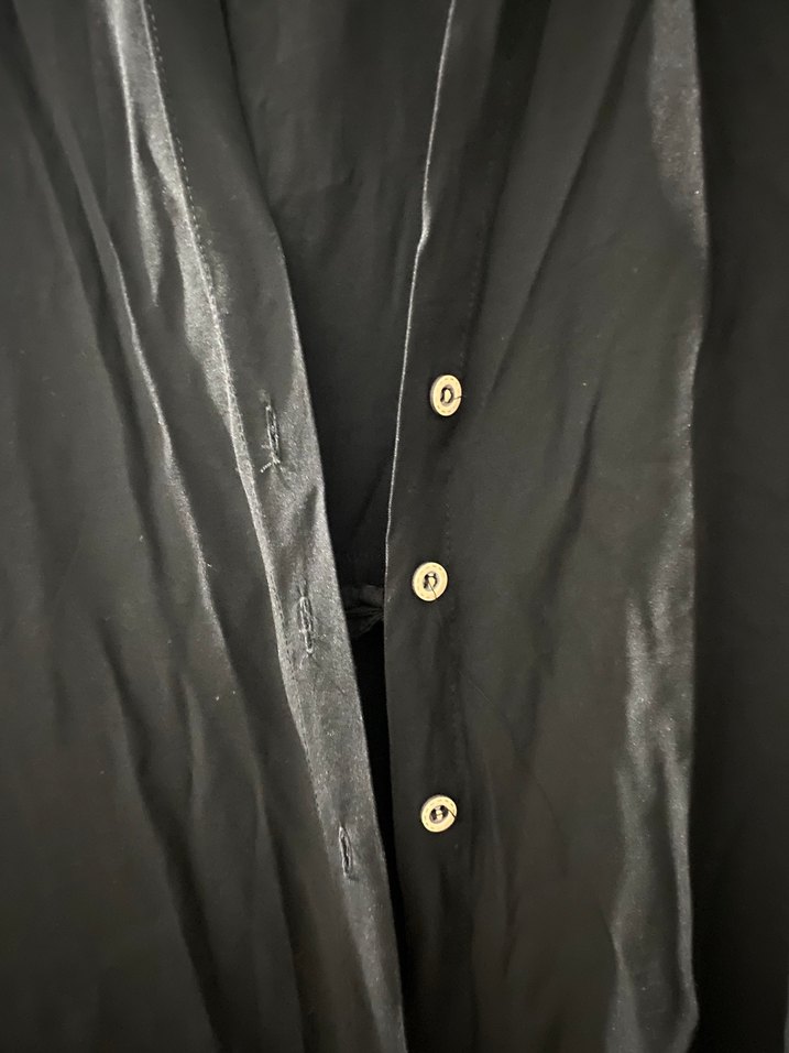 Siyah Uzun Keten Düğmeli Kadın tulum Elbise - Görsel 4