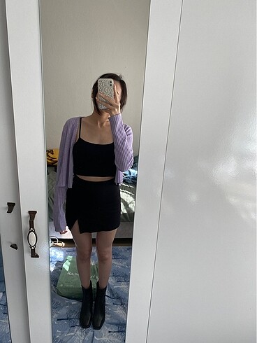 l Beden mor Renk Crop hırka