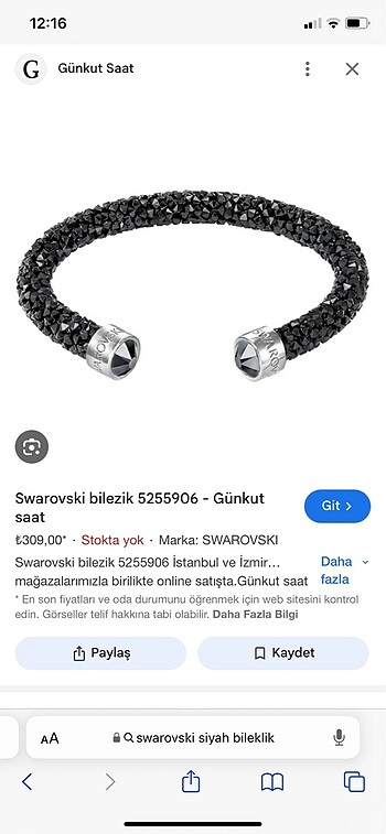 swarovski siyah bilezik