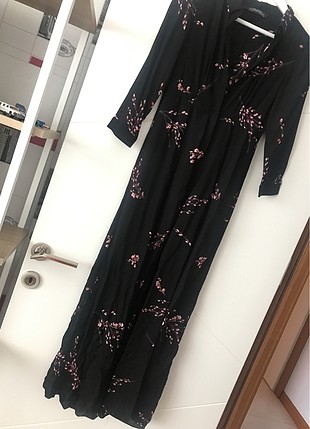 Zara Uzun Japon çiçeği desenli gömlek elbise