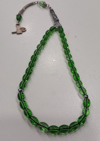 Kehribar Parlak Yeşil Minimalist Erkek Tesbih