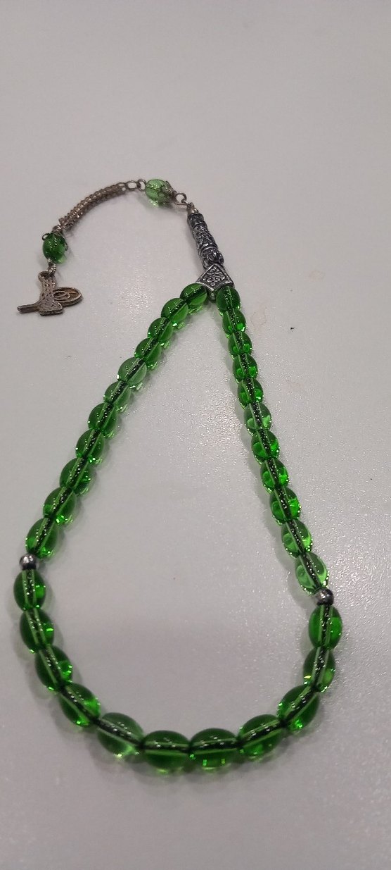 Kehribar Parlak Yeşil Minimalist Erkek Tesbih - Görsel 4