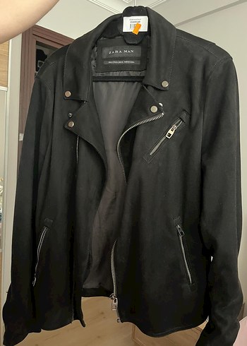 Zara Man Siyah Süet Biker Ceket - Görsel 2