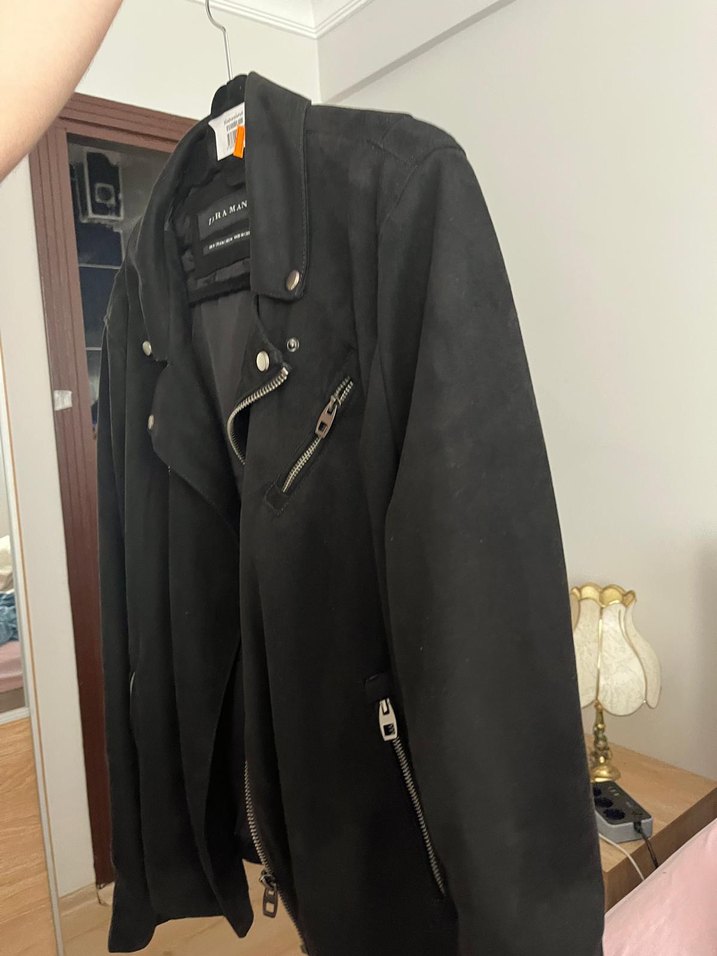Zara Man Siyah Süet Biker Ceket - Görsel 3