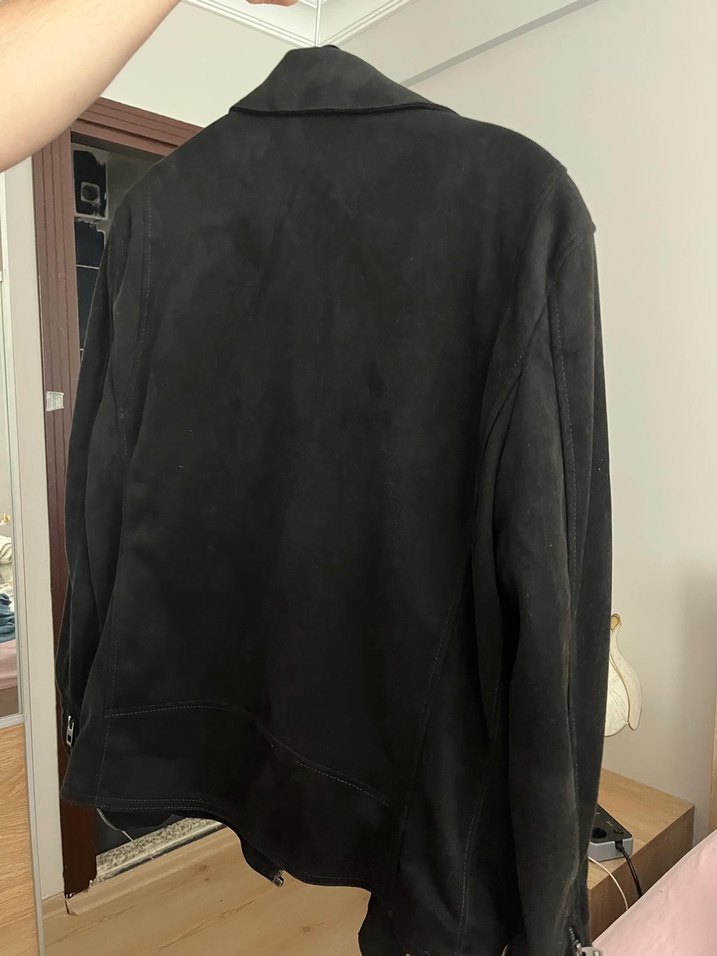 Zara Man Siyah Süet Biker Ceket - Görsel 4