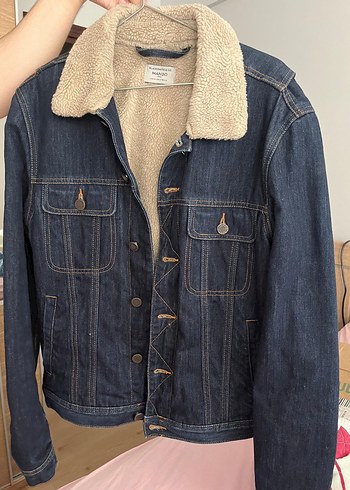 Erkek Lacivert Düğmeli Kürklü Denim Ceket - Görsel 3