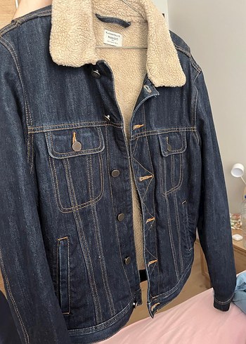 Erkek Lacivert Düğmeli Kürklü Denim Ceket - Görsel 4